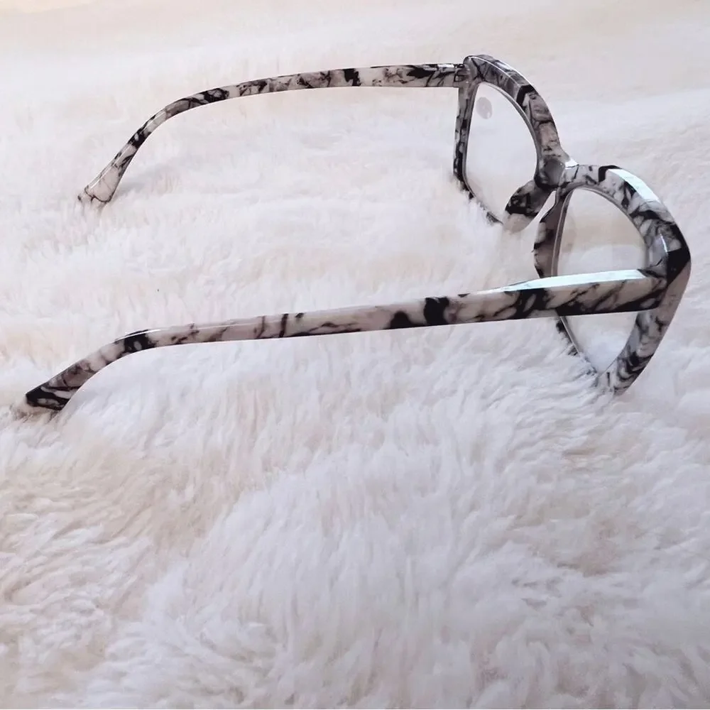 Leila White Marble Cateye Oversized Reader Glasses - Picture 7 of 10